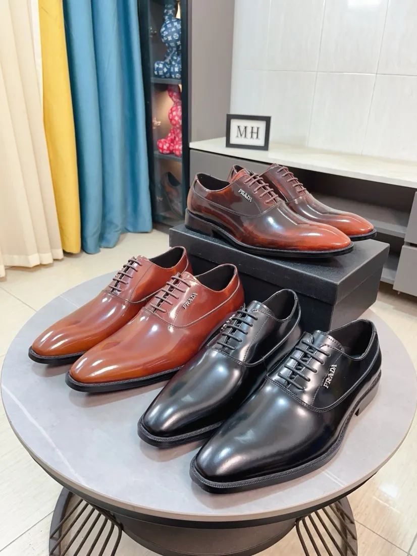 Men's shoes 💰540🌹🌹【PRADA Leather Shoes】Top purchasing agent Original imported Italian custom cowhide leather surface, fully imported water-dyed breathable cowhide lining, original factory special molded sole super comfortable, size: 38-44